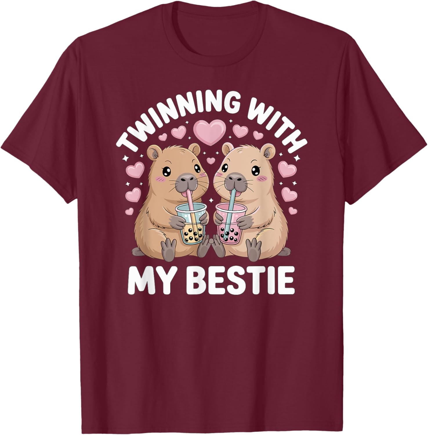 Twinning With My Bestie, Cute Capybara Mom Daughter Fun T-Shirt - T-Shirt | Maroon