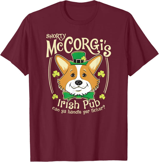 Corgi St. Patrick's Day Shorty McCorgi Irish Pub T-Shirt - T-Shirt | Maroon