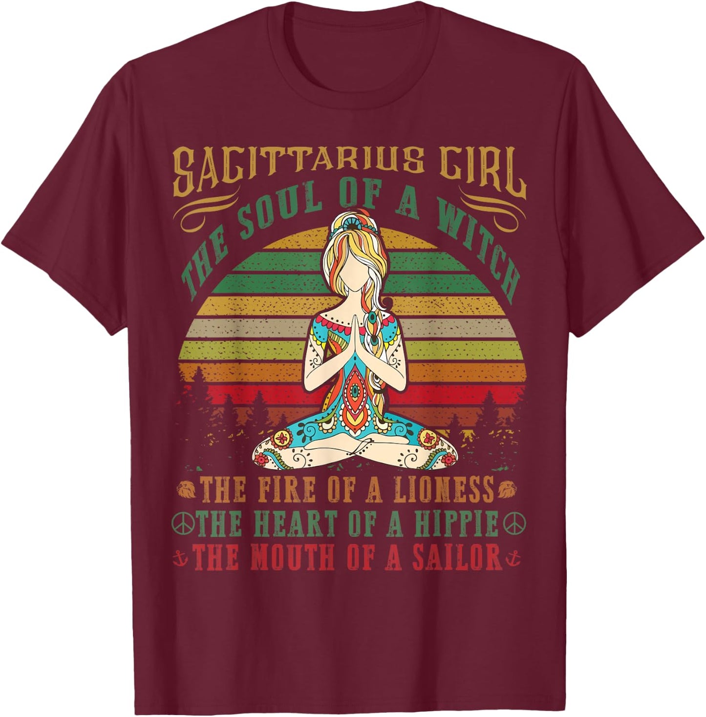 Sagittarius Girl for Yoga Black Women Birthday Gifts T-Shirt - T-Shirt | Maroon