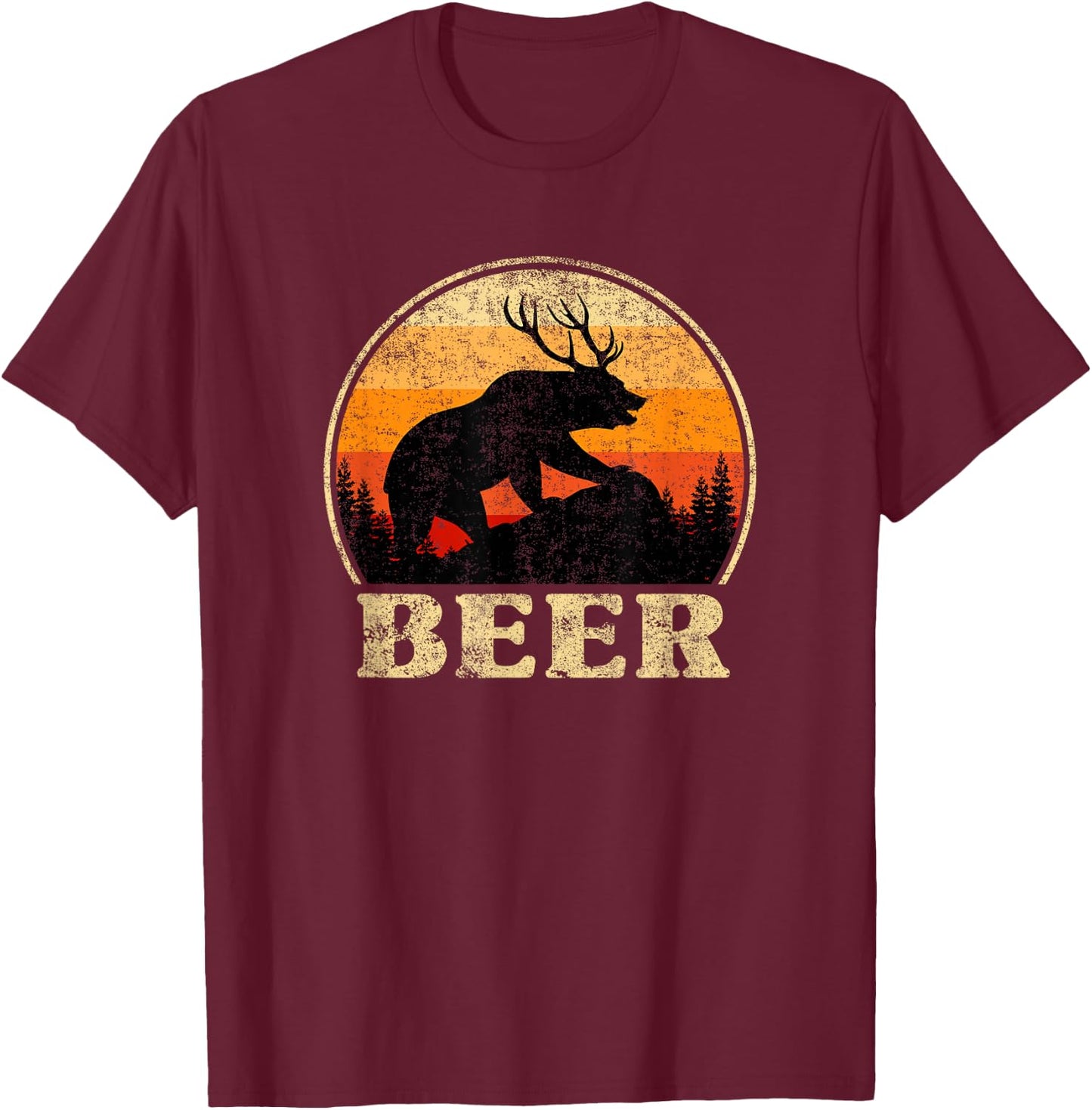 Bear Deer Funny Beer Retro Vintage St. Patrick's Day T-Shirt - T-Shirt | Maroon