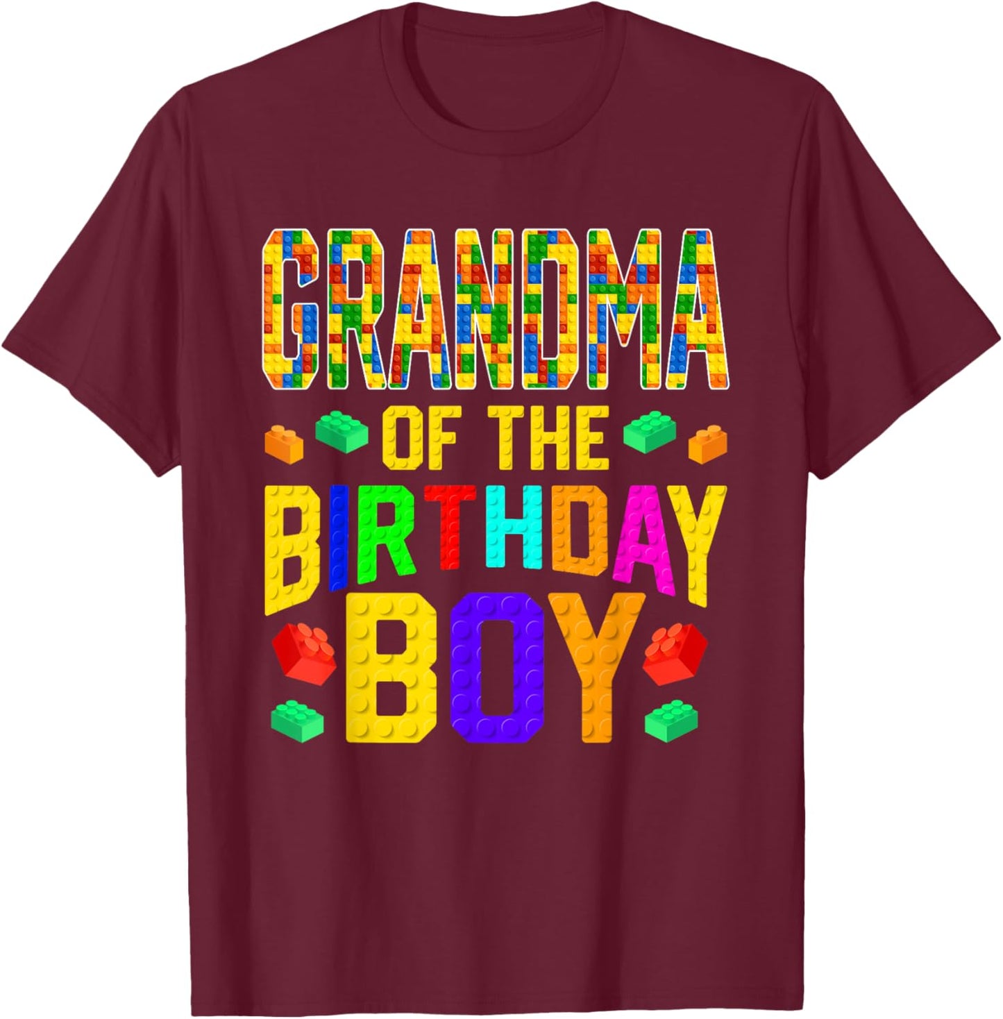 Grandma of The Birthday Boy Master Builder Building Blocks T-Shirt - T-Shirt | Maroon