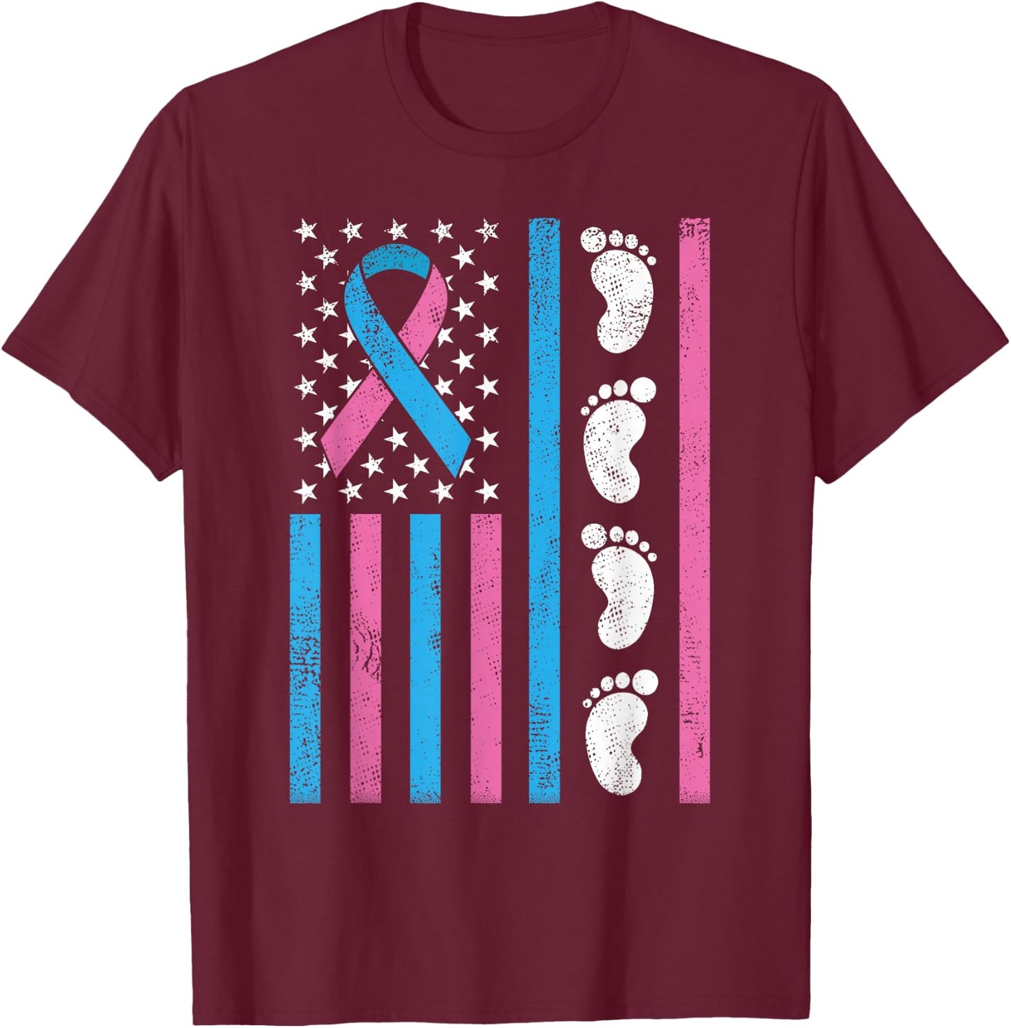 American Flag Pregnancy Infant Loss Awareness Miscarriage T-Shirt - T-Shirt | Maroon