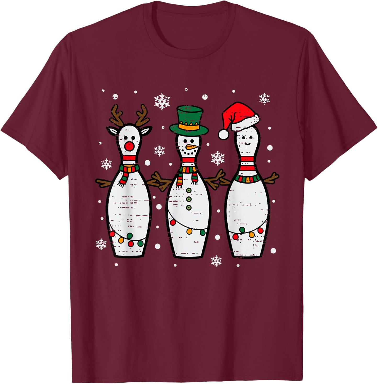 Christmas Bowling Hat Santa Bowler Xmas Sport Men Women Kids T-Shirt - T-Shirt | Maroon