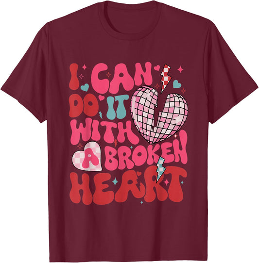 Retro Cute Groovy I Can Do It Quote Disco Heart - -Adult, Classic Fit, Black, Small, Short Sleeve, Cotton 65% Polyester 35% T-Shirt - T-Shirt | Maroon