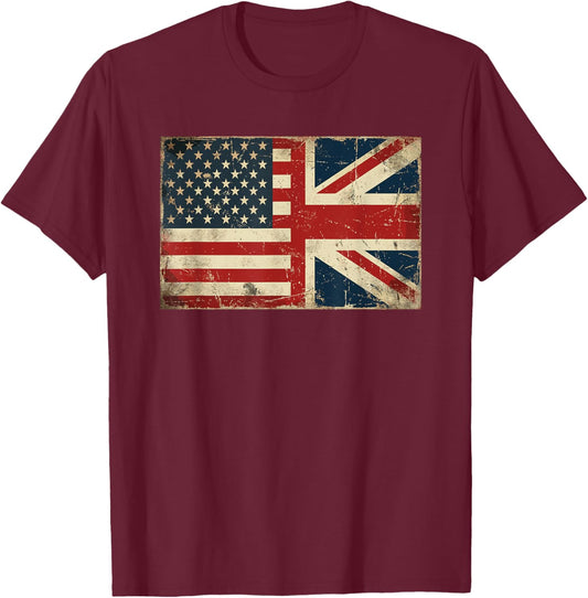 American British Flag USA UK England Roots Pride Vintage T-Shirt - T-Shirt | Maroon