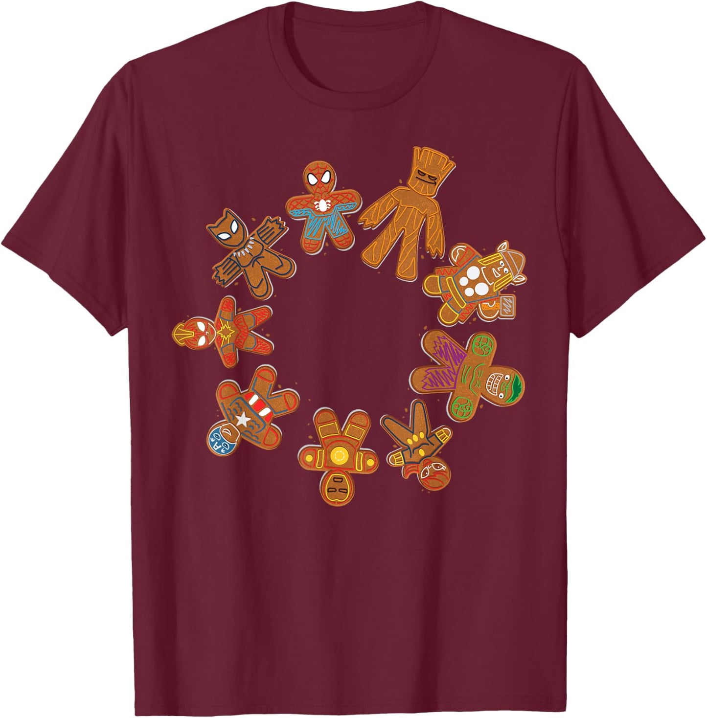 Marvel Avengers Gingerbread Cookie Circle T-Shirt - T-Shirt | Maroon
