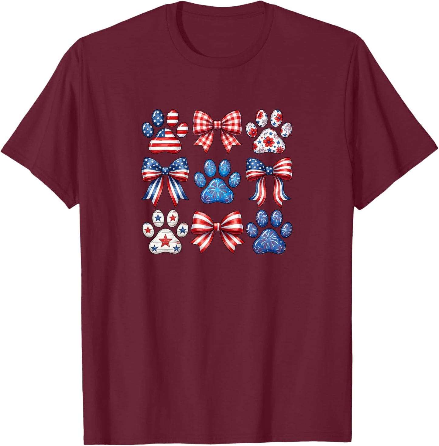Patriotic Bows and Paw Prints T-Shirt - T-Shirt | Maroon