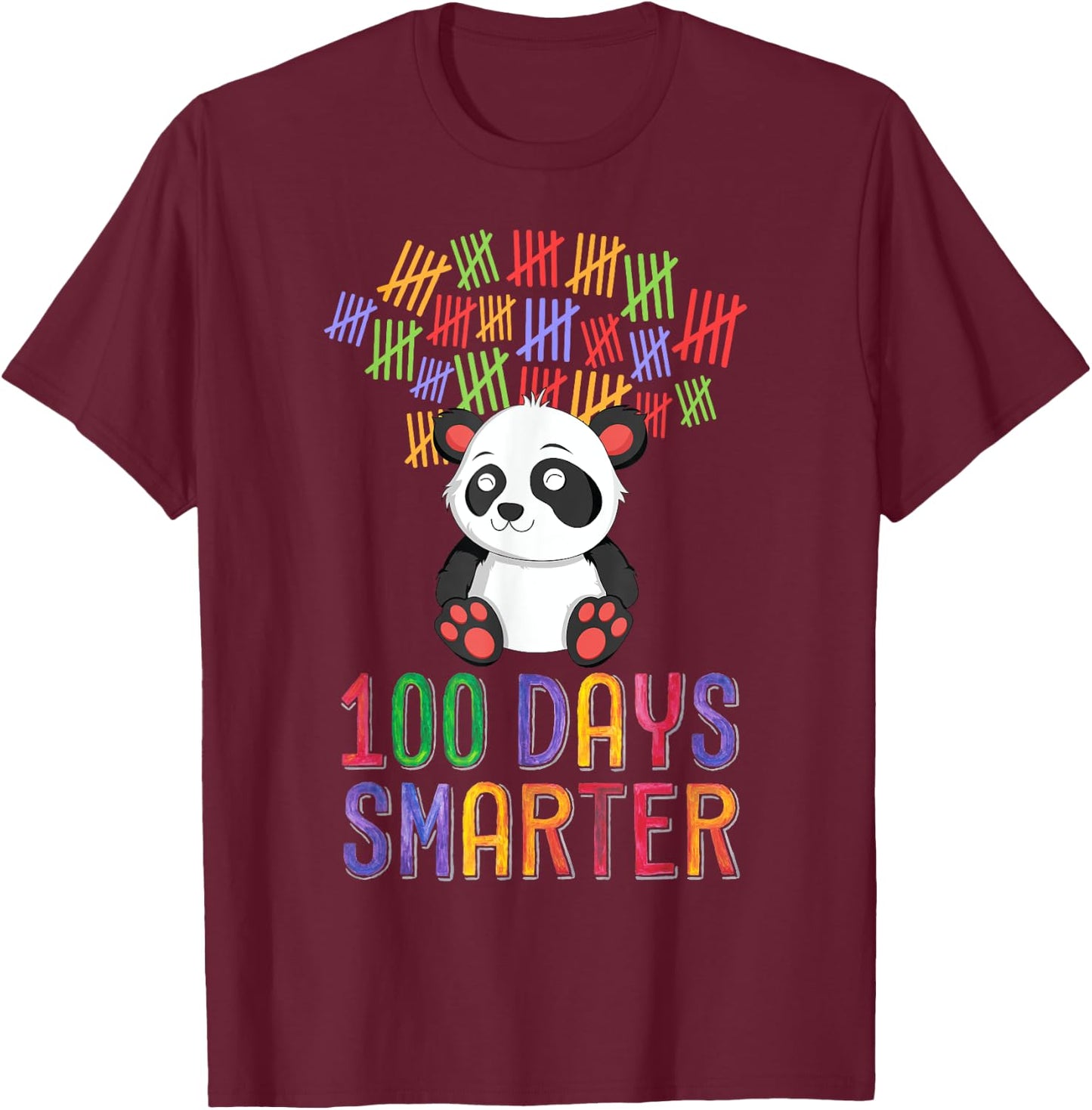 100 Days Smarter 100th Day of School Outfit Panda Teacher Men Women Girls Kids T-Shirt - T-Shirt | Maroon