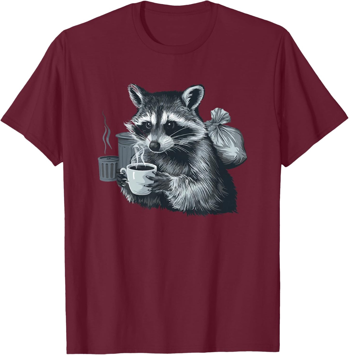 Raccoon Drinking Coffee Trash Panda Raccoons T-Shirt - T-Shirt | Maroon