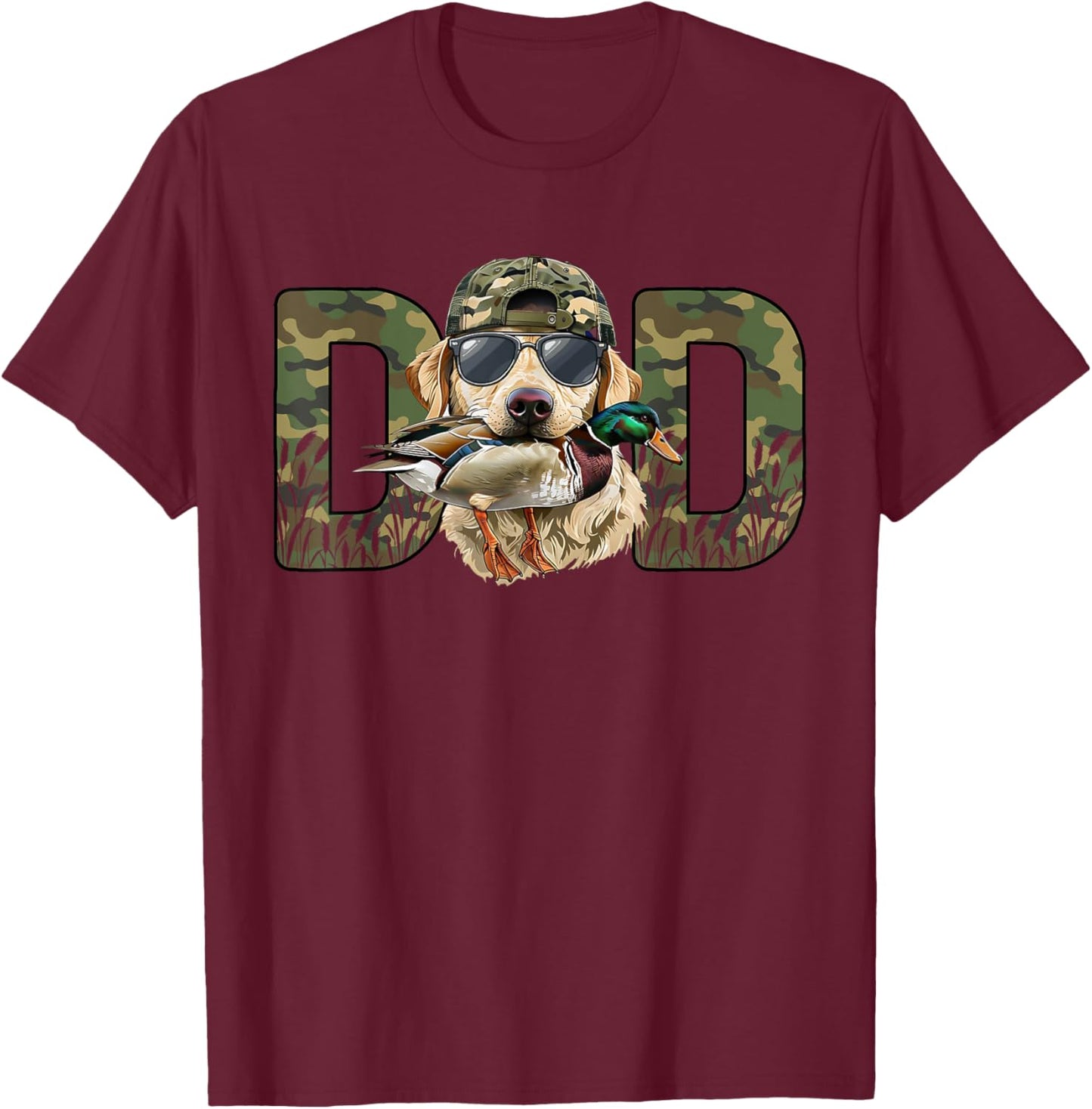 Golden Retriever Hunter Dad Camo Hunting Fathers Day T-Shirt - T-Shirt | Maroon