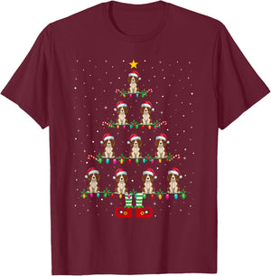 Christmas Tree Lights Santa Hat ELF Brittany Spaniel Dog Men Women Kids T-Shirt - T-Shirt | Maroon