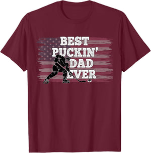 Best Puckin' Dad Ever Shirt American Flag Hockey Gift T-Shirt - T-Shirt | Maroon