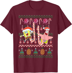 Spongebob SquarePants & Patrick Holiday Sweater T-Shirt - T-Shirt | Maroon