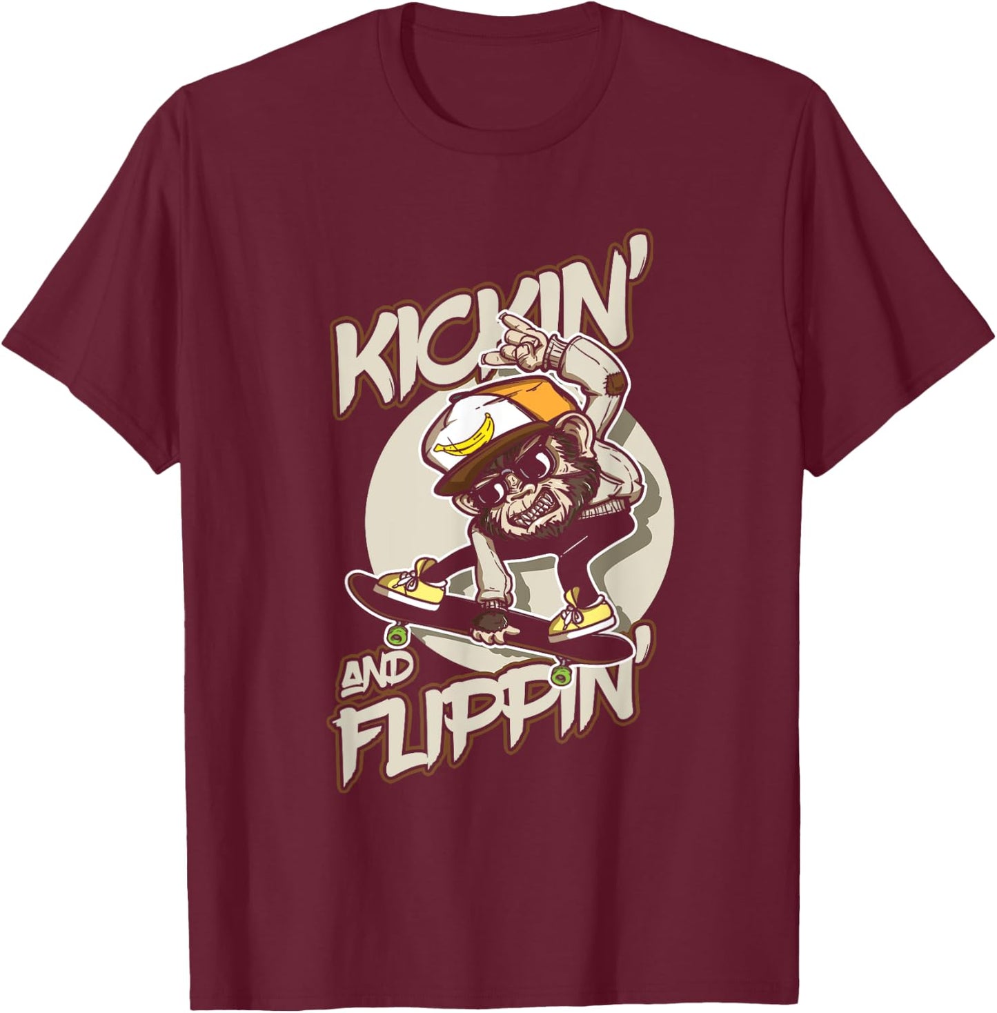 Skateboarder Kickin Flippin Skateboarding T-Shirt - T-Shirt | Maroon