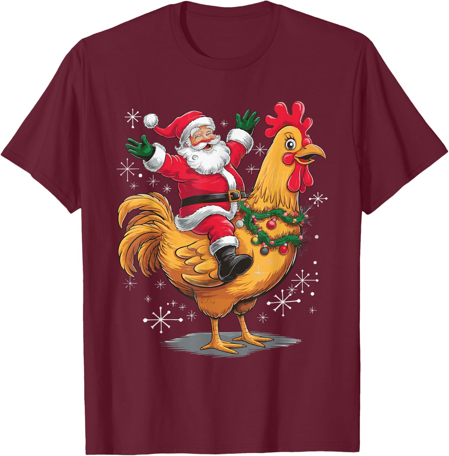 Santa Riding A Christmas Chicken T-Shirt - T-Shirt | Maroon