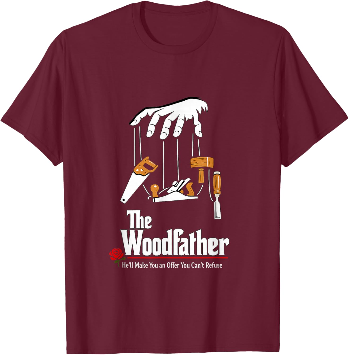 The Woodfather Funny Carpenter - Parody Woodworking T-Shirt - T-Shirt | Maroon