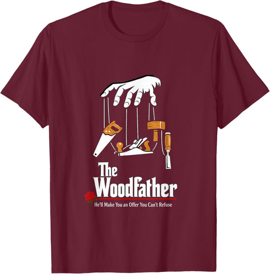The Woodfather Funny Carpenter - Parody Woodworking T-Shirt - T-Shirt | Maroon