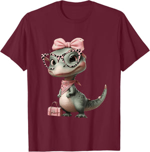 Baby T-Rex Dinosaur Pink Leopard Glasses Glam Graphic Trippy T-Shirt - T-Shirt | Maroon