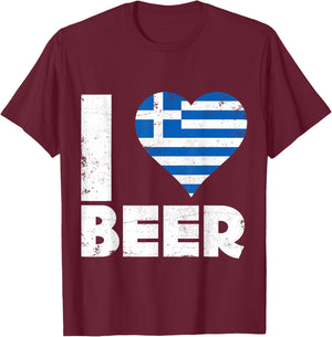 I Heart Greek Beer Greece Pride Drinking Love Home T-Shirt - T-Shirt | Maroon