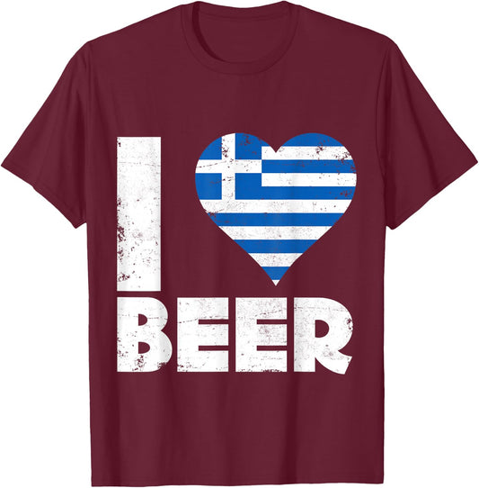 I Heart Greek Beer Greece Pride Drinking Love Home T-Shirt - T-Shirt | Maroon
