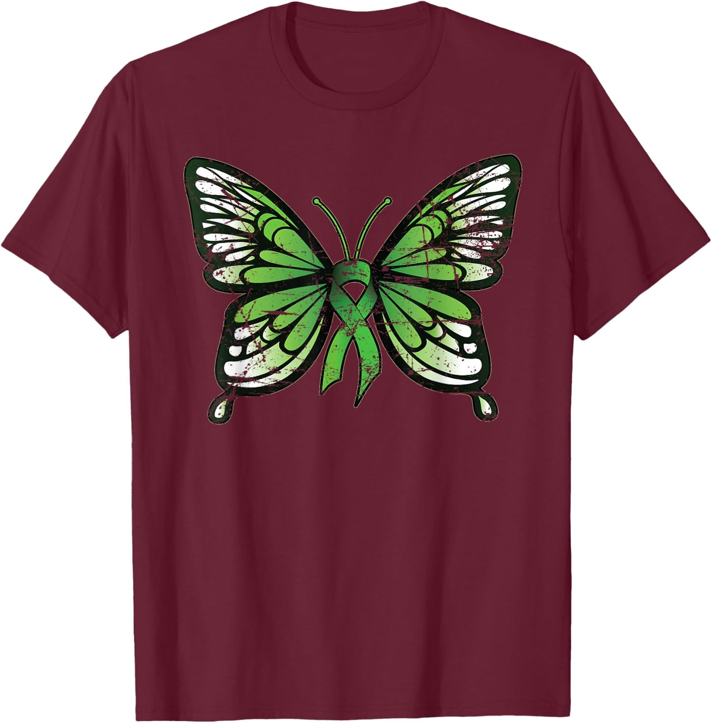 Mental Health Awareness Green Ribbon Butterfly T-Shirt - T-Shirt | Maroon