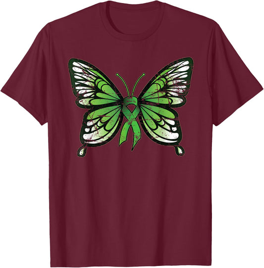 Mental Health Awareness Green Ribbon Butterfly T-Shirt - T-Shirt | Maroon