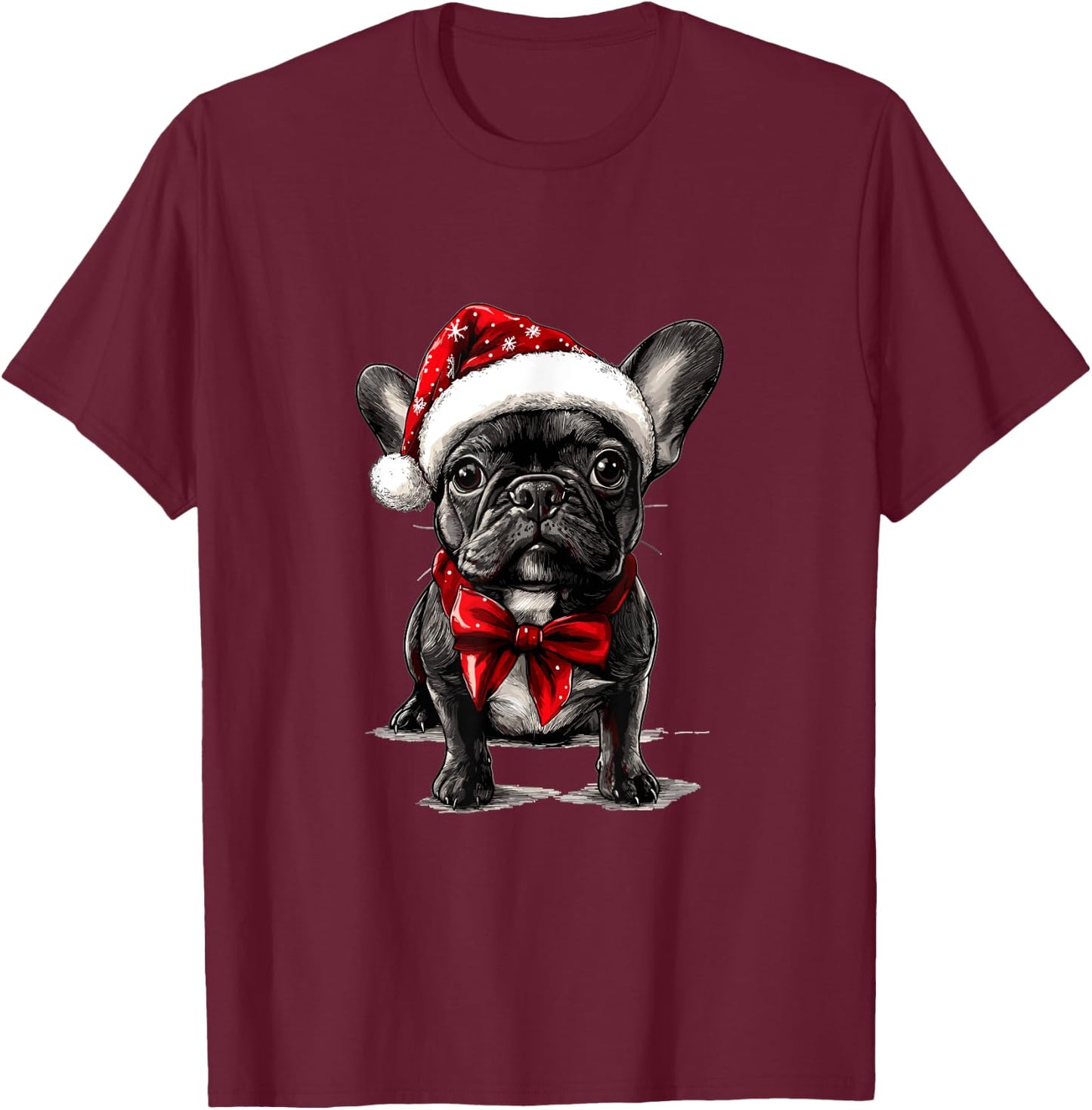 Cute French Bulldog Frenchie Dog Christmas Merry X-mas T-Shirt - T-Shirt | Maroon
