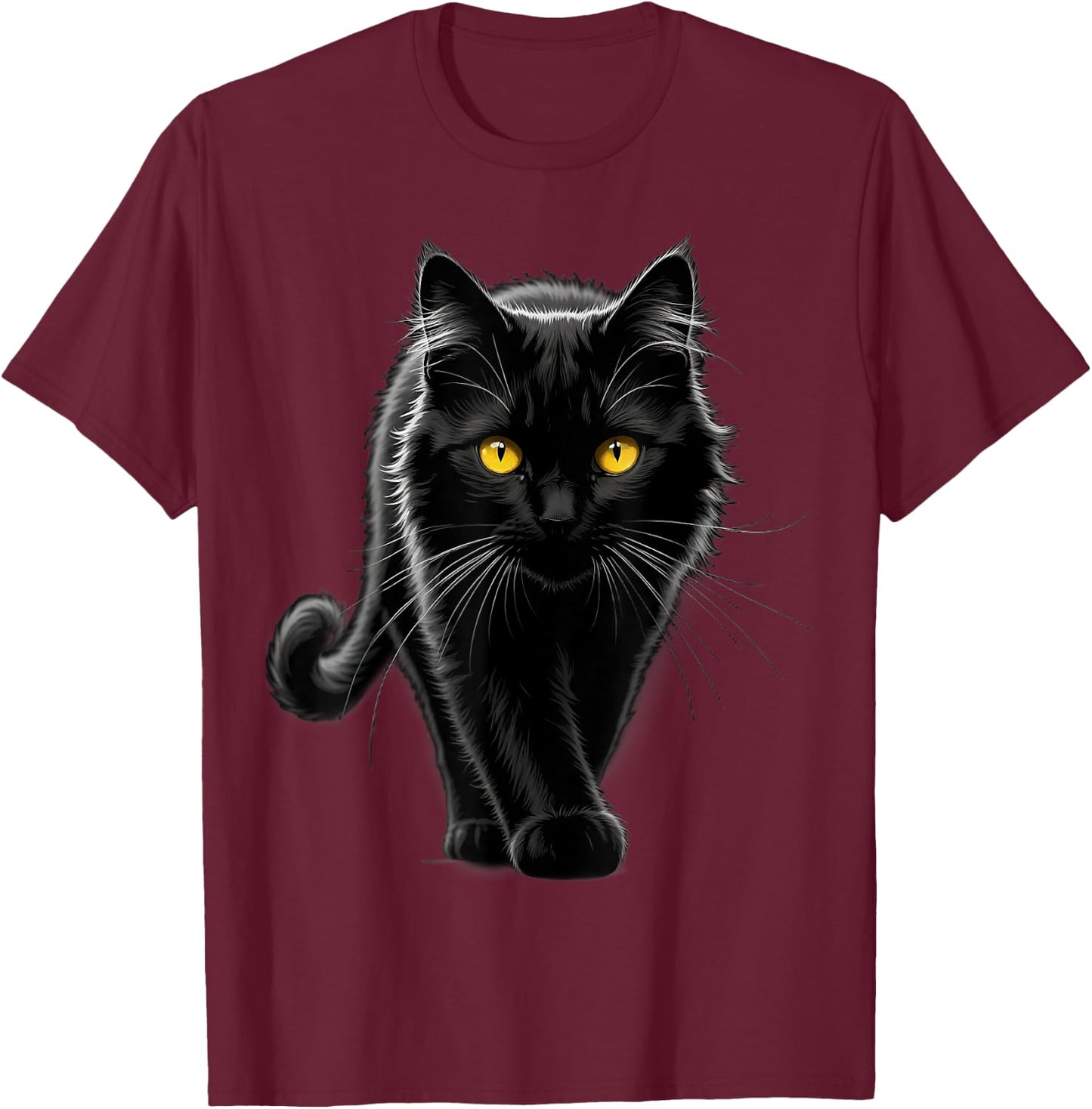 Black Cat Yellow Eyes T-Shirt - T-Shirt | Maroon