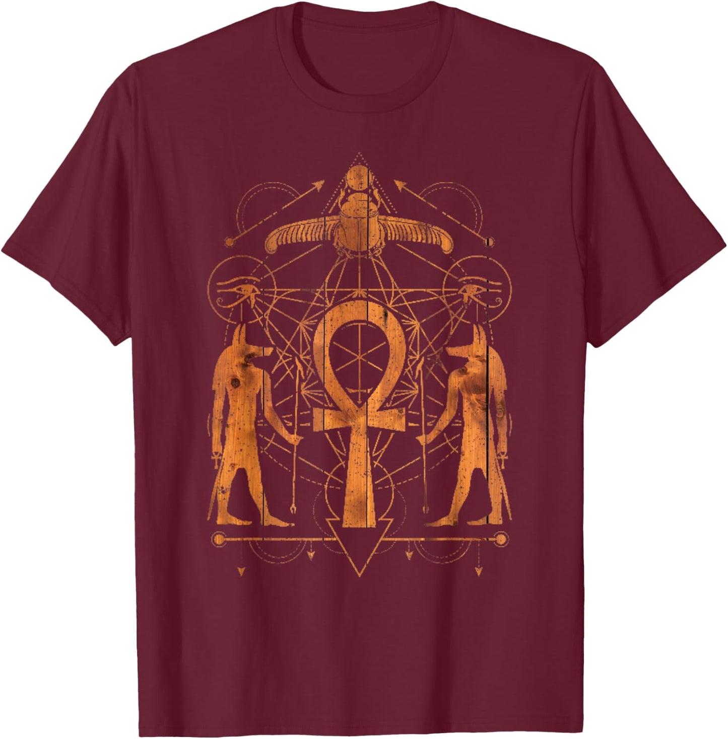 Ankh Egyptian Sacred Geometry Metatrons Cube Shirt T-Shirt - T-Shirt | Maroon