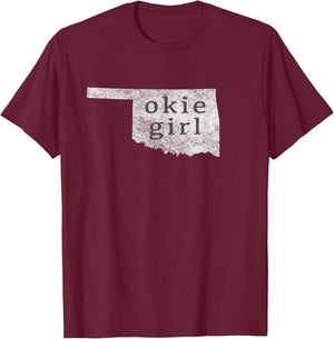 Okie Girl White Distressed Style T-Shirt - T-Shirt | Maroon