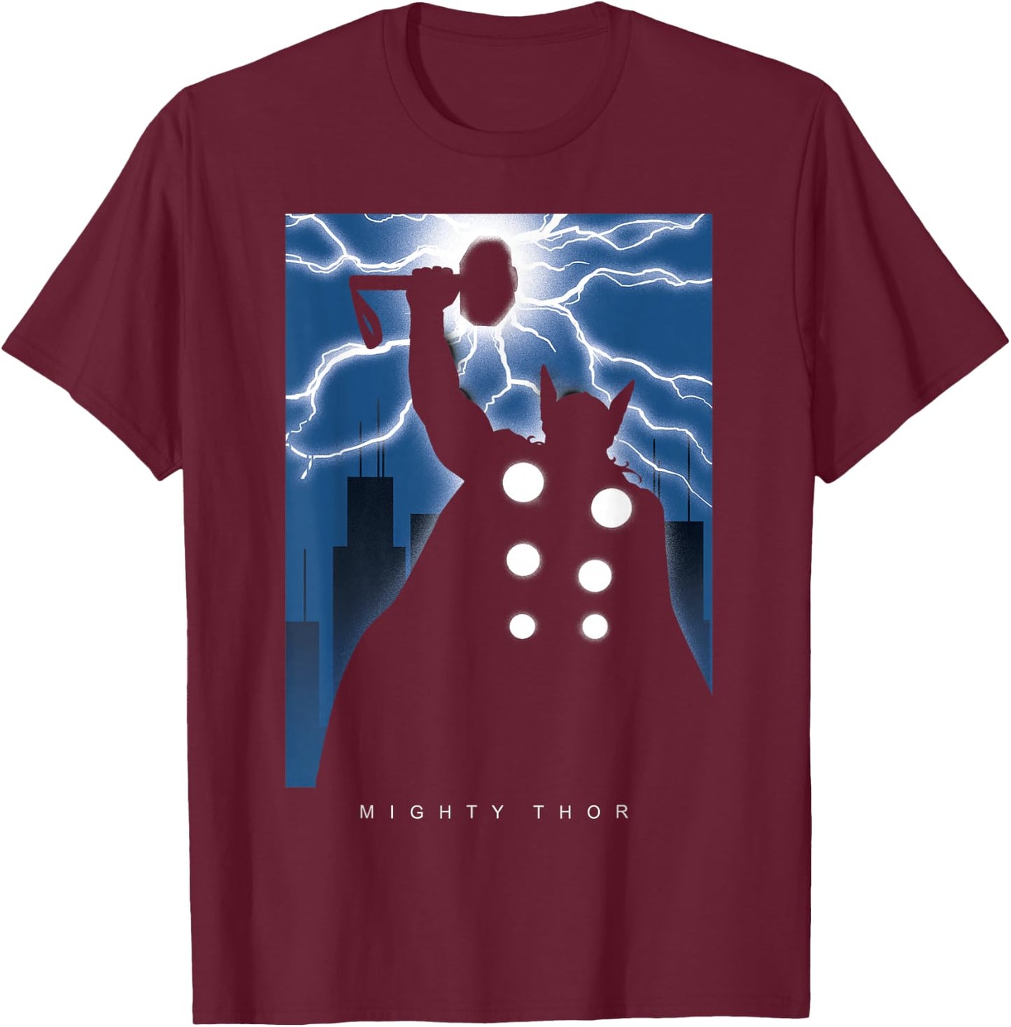 Marvel Thor Mighty Deco-Style Lightning Silhouette T-Shirt - T-Shirt | Maroon