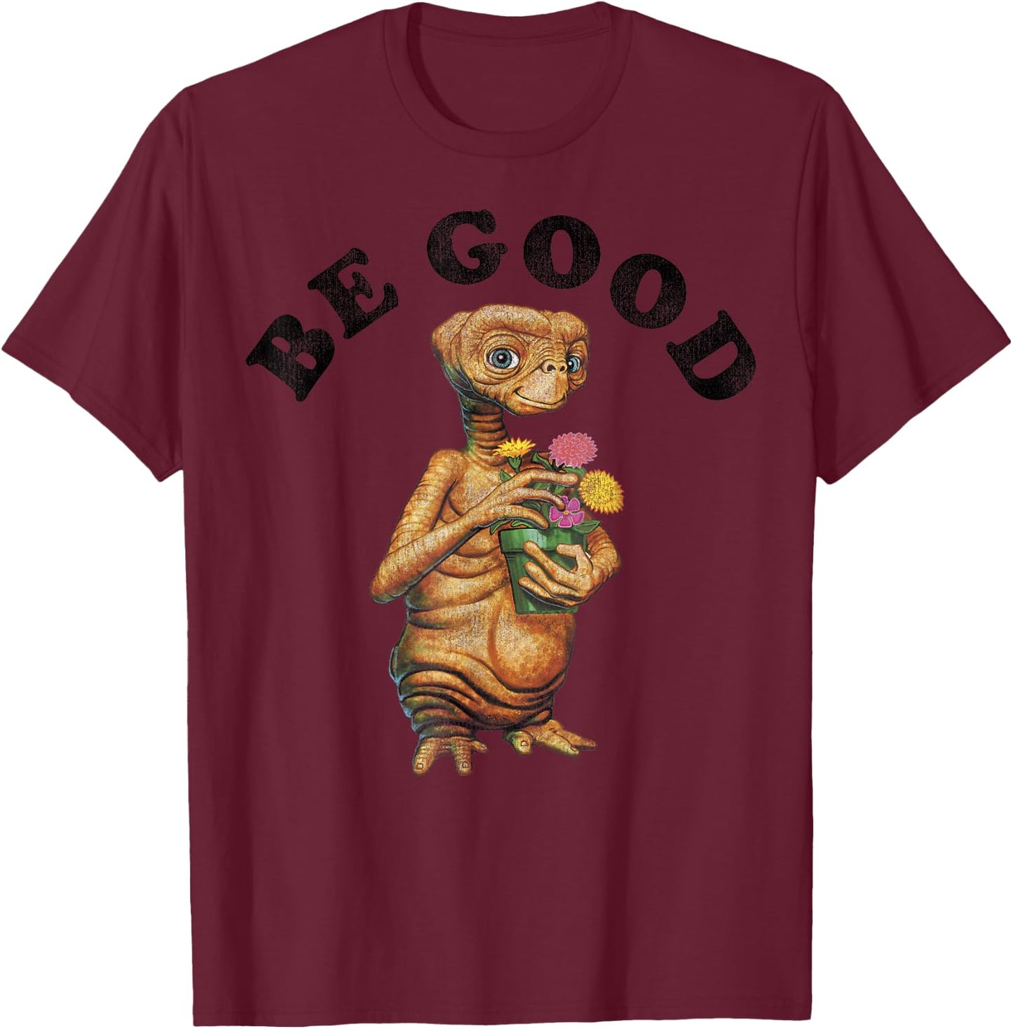 E.T. Be Good E.T. Holding Flower Pot Graphic T-Shirt - T-Shirt | Maroon
