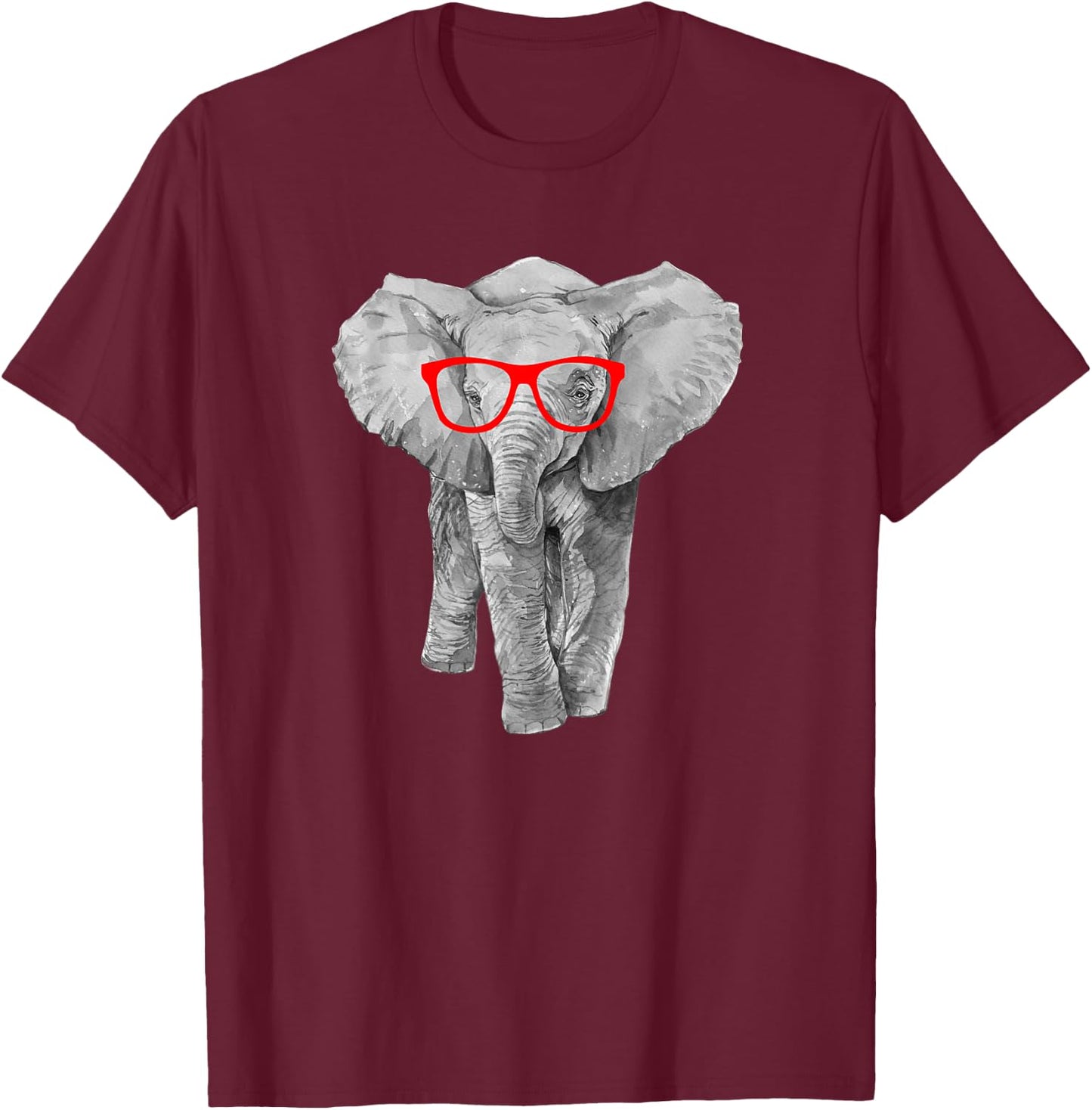 Hipster Baby Elephant in Red Glasses Shirt T-Shirt - T-Shirt | Maroon