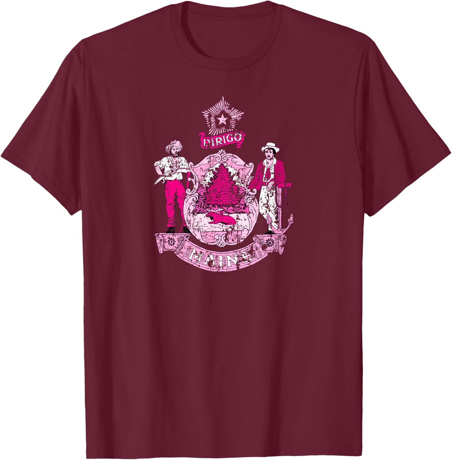 MAINE Flag Pink Vintage | Pink Maine T-Shirt - T-Shirt | Maroon