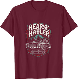 Hearse Hauler Mortician Vintage Road Badge T-Shirt - T-Shirt | Maroon