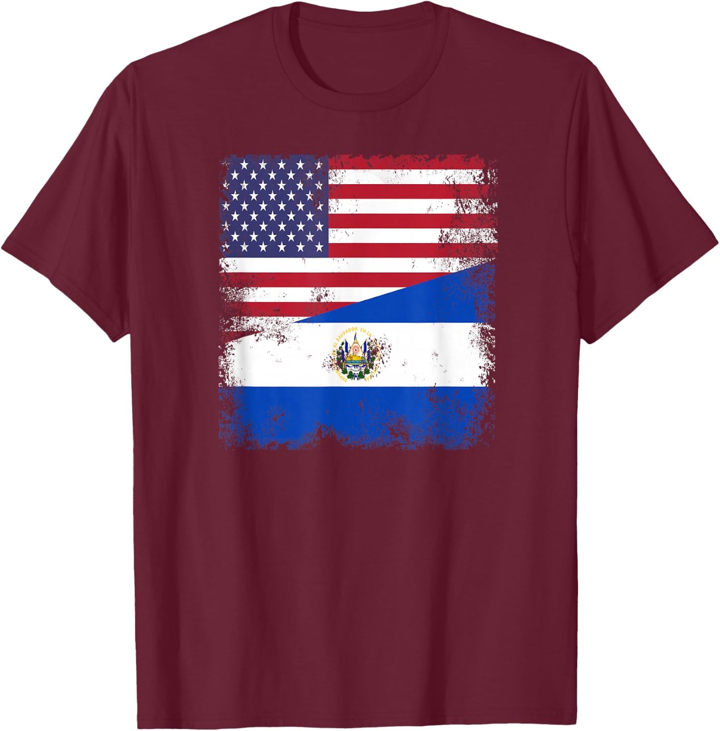 Half Salvadoran Flag | Vintage El Salvador USA Gift T-Shirt - T-Shirt | Maroon