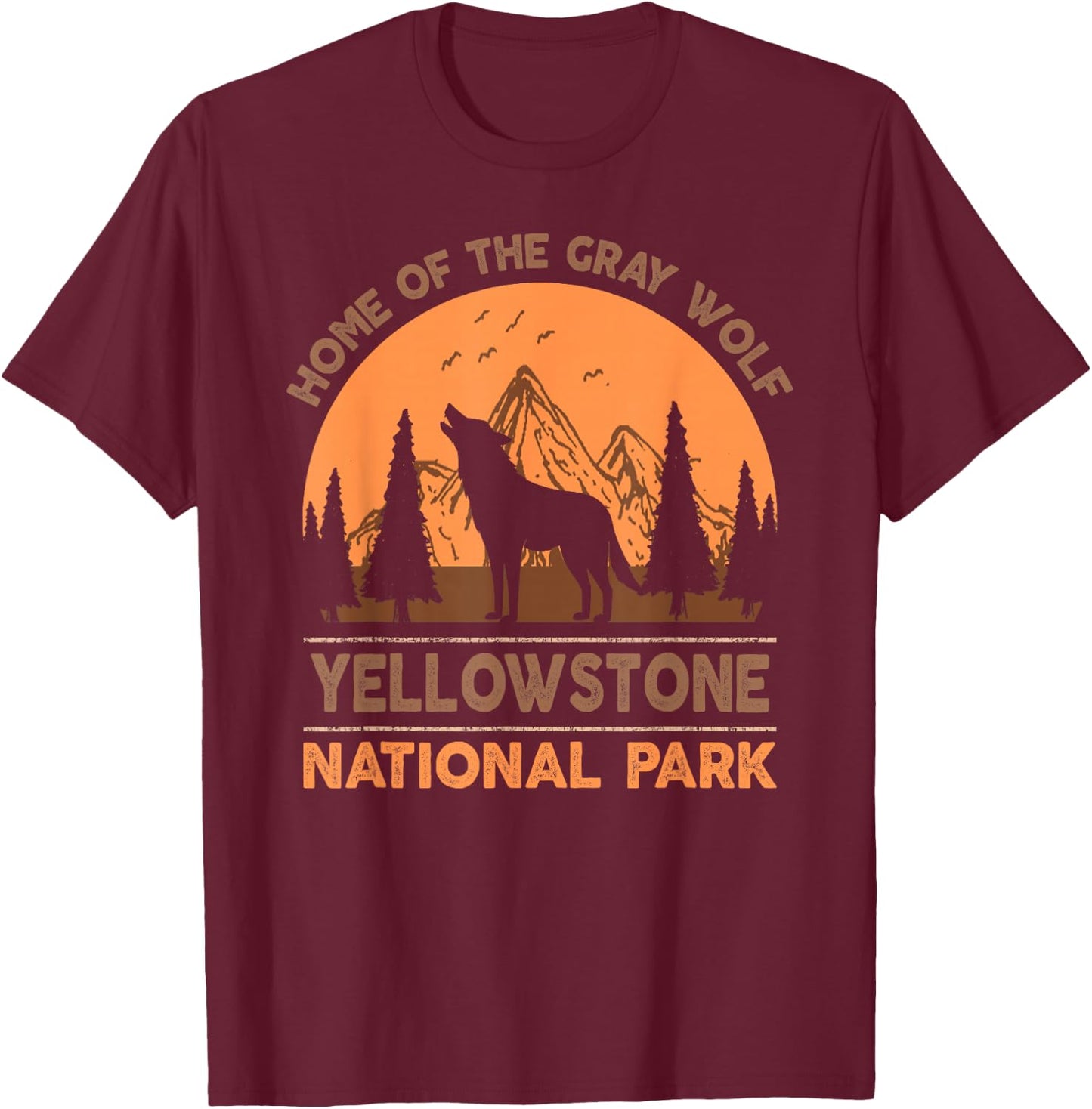Yellowstone National Park T shirt US Wolf Vintage Men Women T-Shirt - T-Shirt | Maroon