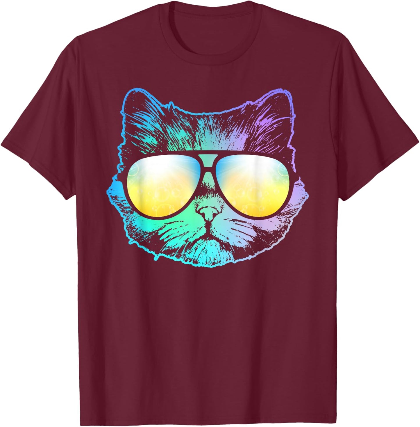 Cat Neon Face Shirt For Kitty Or Kitten Lovers Men Women Kids T-Shirt - T-Shirt | Maroon