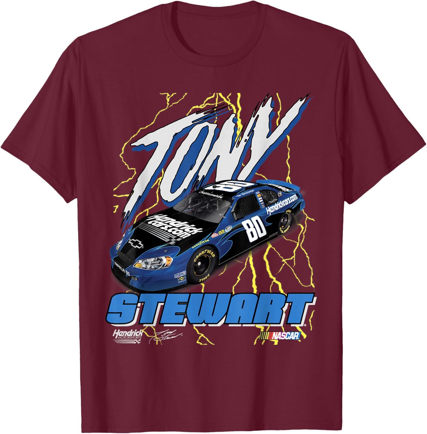 Hendrick Motorsports Tony Stewart Lightning #80 Poster T-Shirt - T-Shirt | Maroon