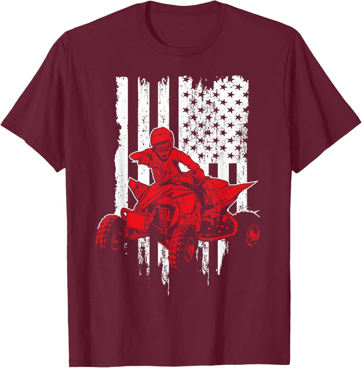 Vintage All-Terrain Vehicles Four Wheeler ATV American Flag T-Shirt - T-Shirt | Maroon