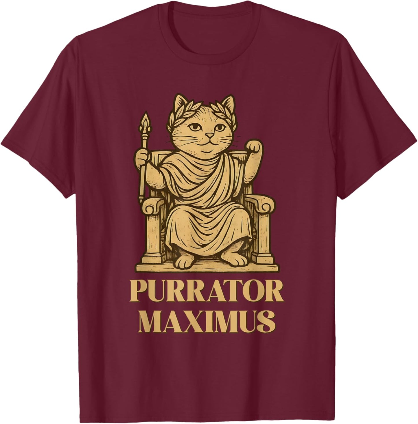 Funny Roman Emperor Cat History Teacher Ancient Cat Lover T-Shirt - T-Shirt | Maroon