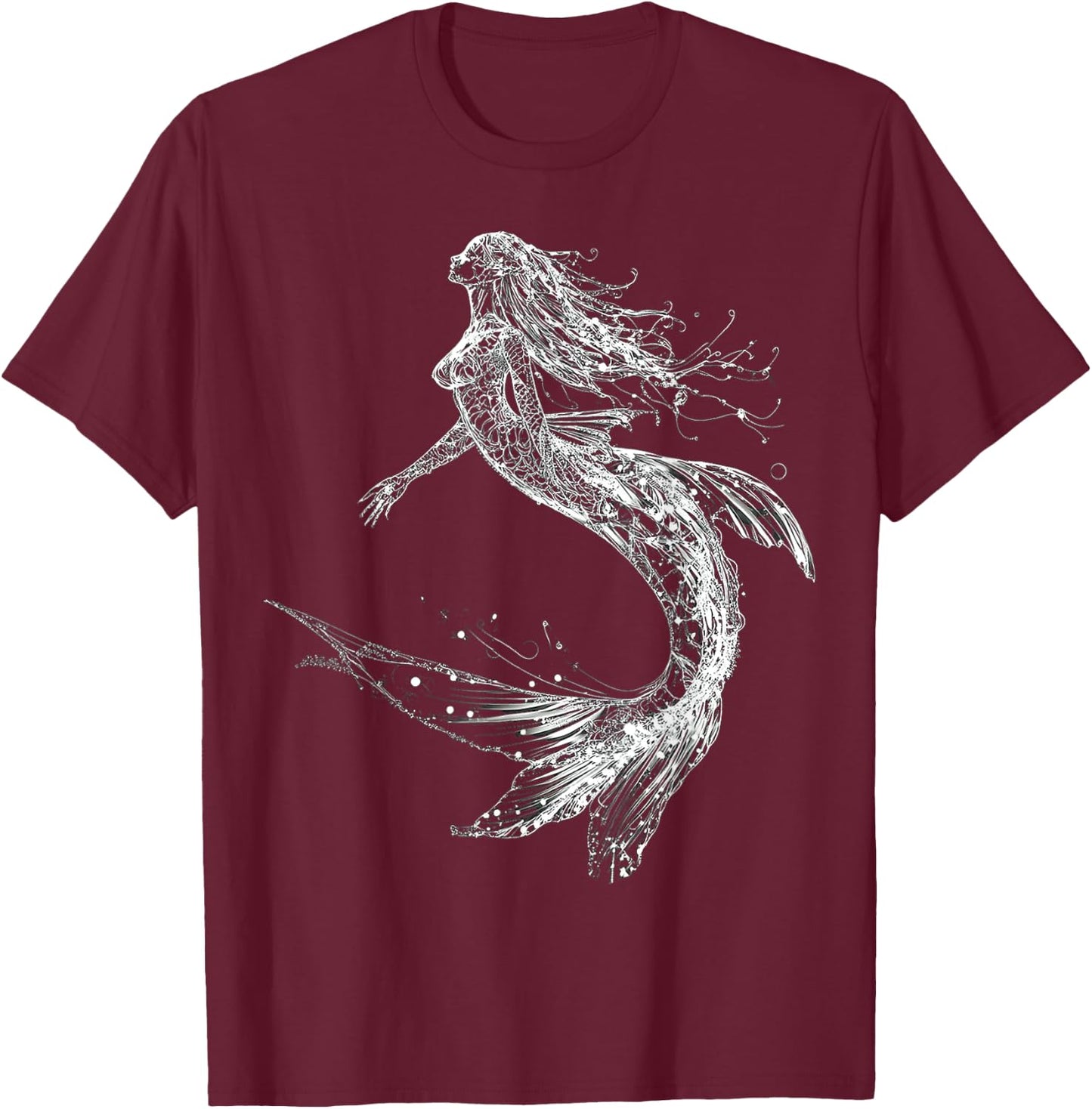Mermaid Mythical Graphic Fantasy Illustration Mermaid T-Shirt - T-Shirt | Maroon