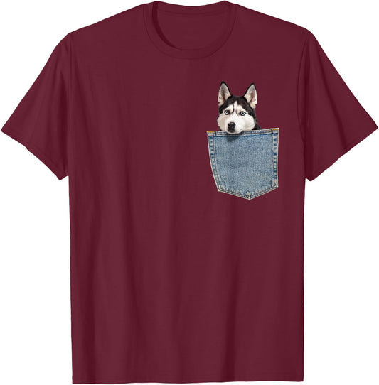 Husky in My Pocket Peeking Husky Funny Shirt Dog Animal Women Kids T-Shirt - T-Shirt | Maroon