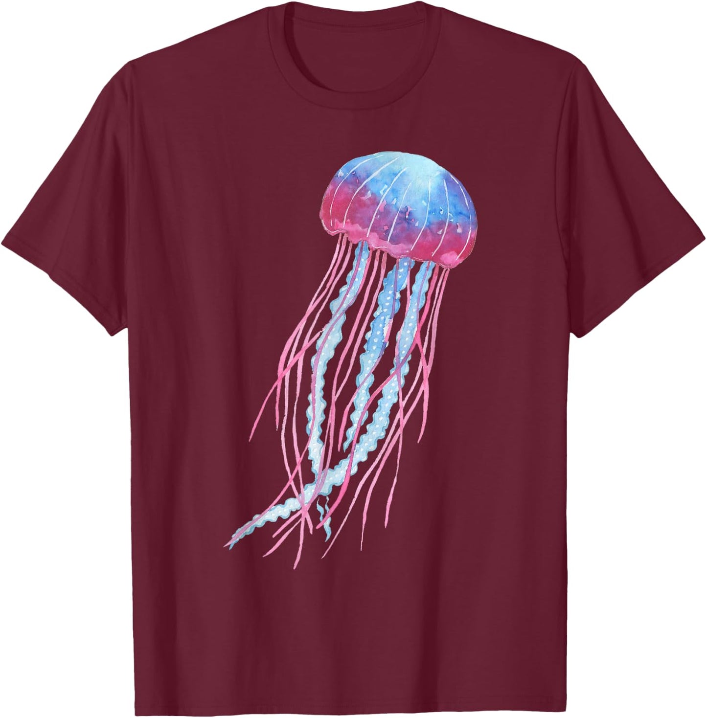 Ethereal Jellyfish Watercolor Trippy Graphic Ar T-Shirt - T-Shirt | Maroon