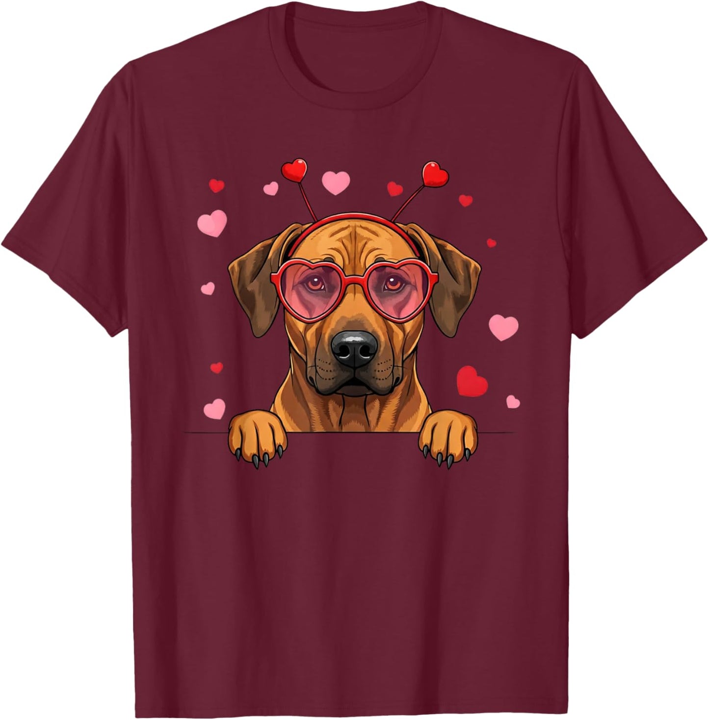 Rhodesian Ridgeback Dog Heart Headband Valentine T-Shirt - T-Shirt | Maroon