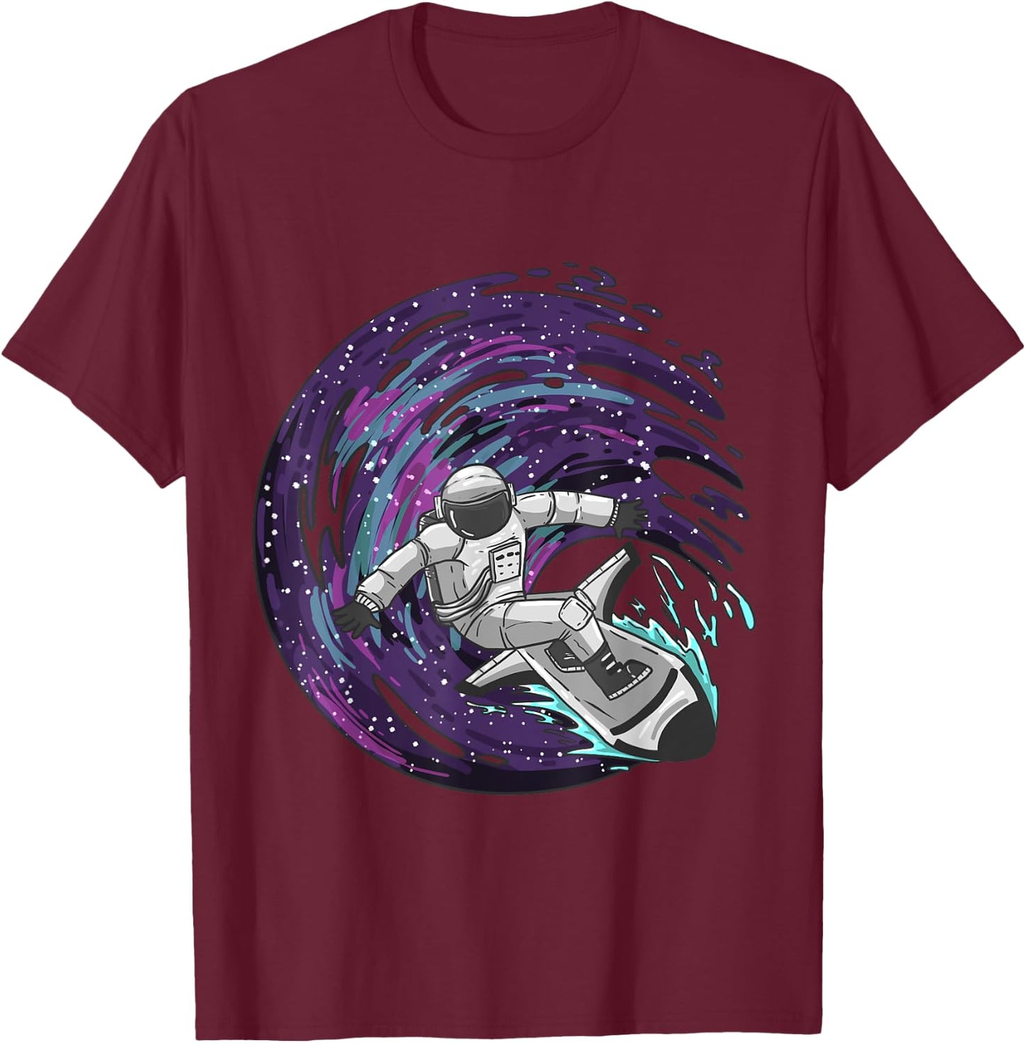 Astronaut Surfing Funny Spaceman Galaxy Space Lover Gift T-Shirt - T-Shirt | Maroon