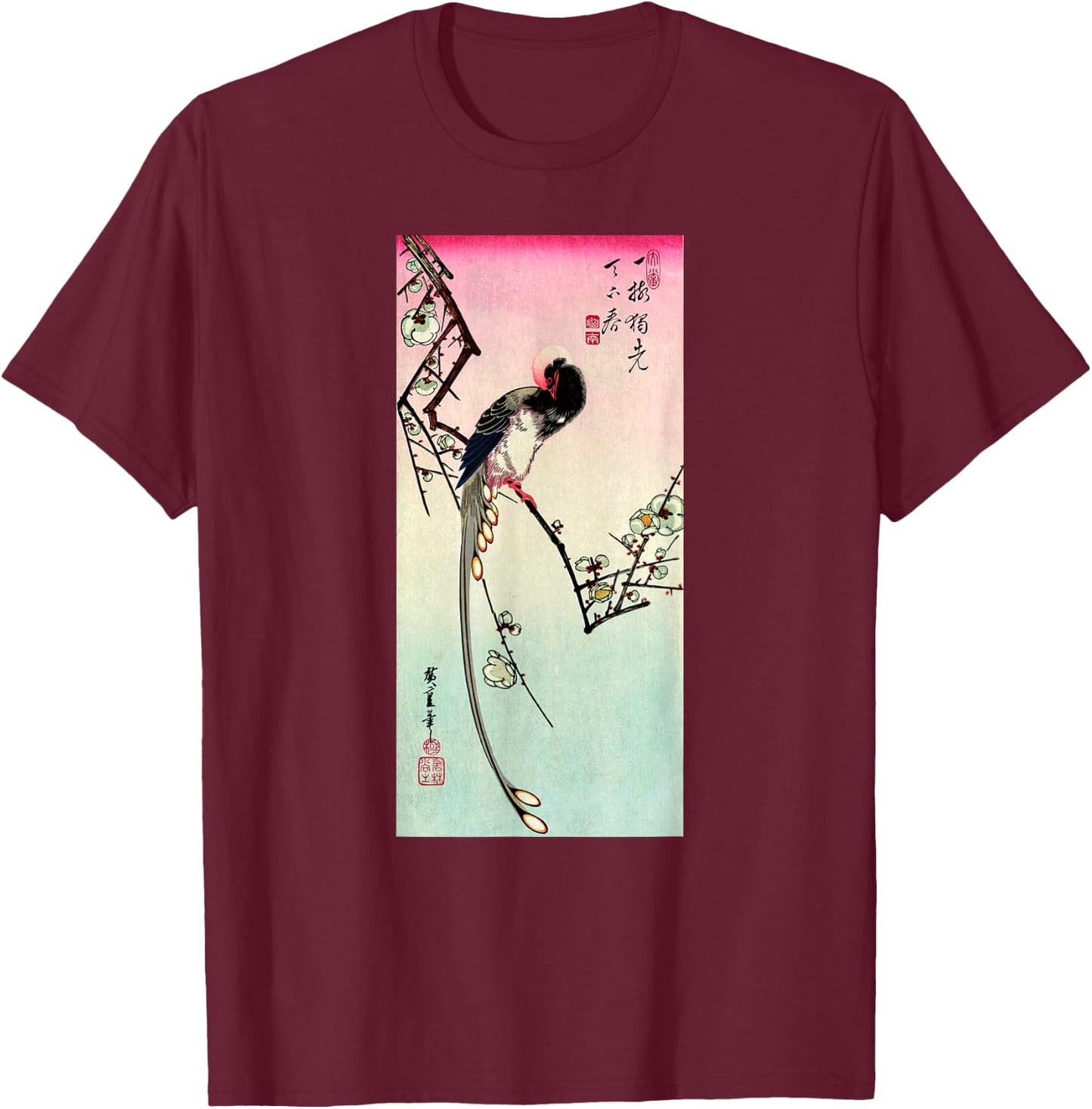 Japanese Art Hiroshige Woodblock Art Classic Print Retro T-Shirt - T-Shirt | Maroon
