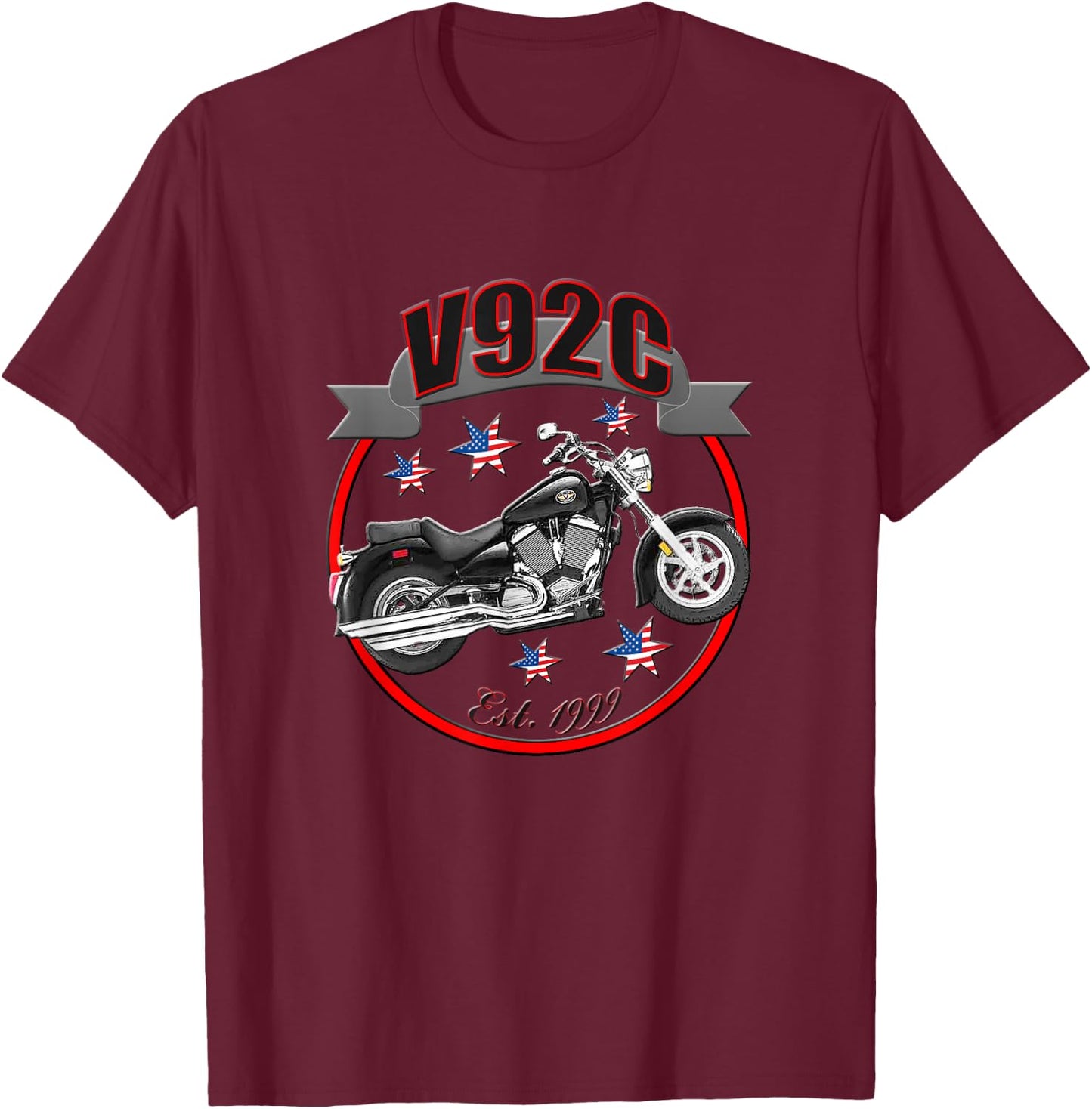 Victory V92C U.S.A. Star Motorcycle T-Shirt - T-Shirt | Maroon