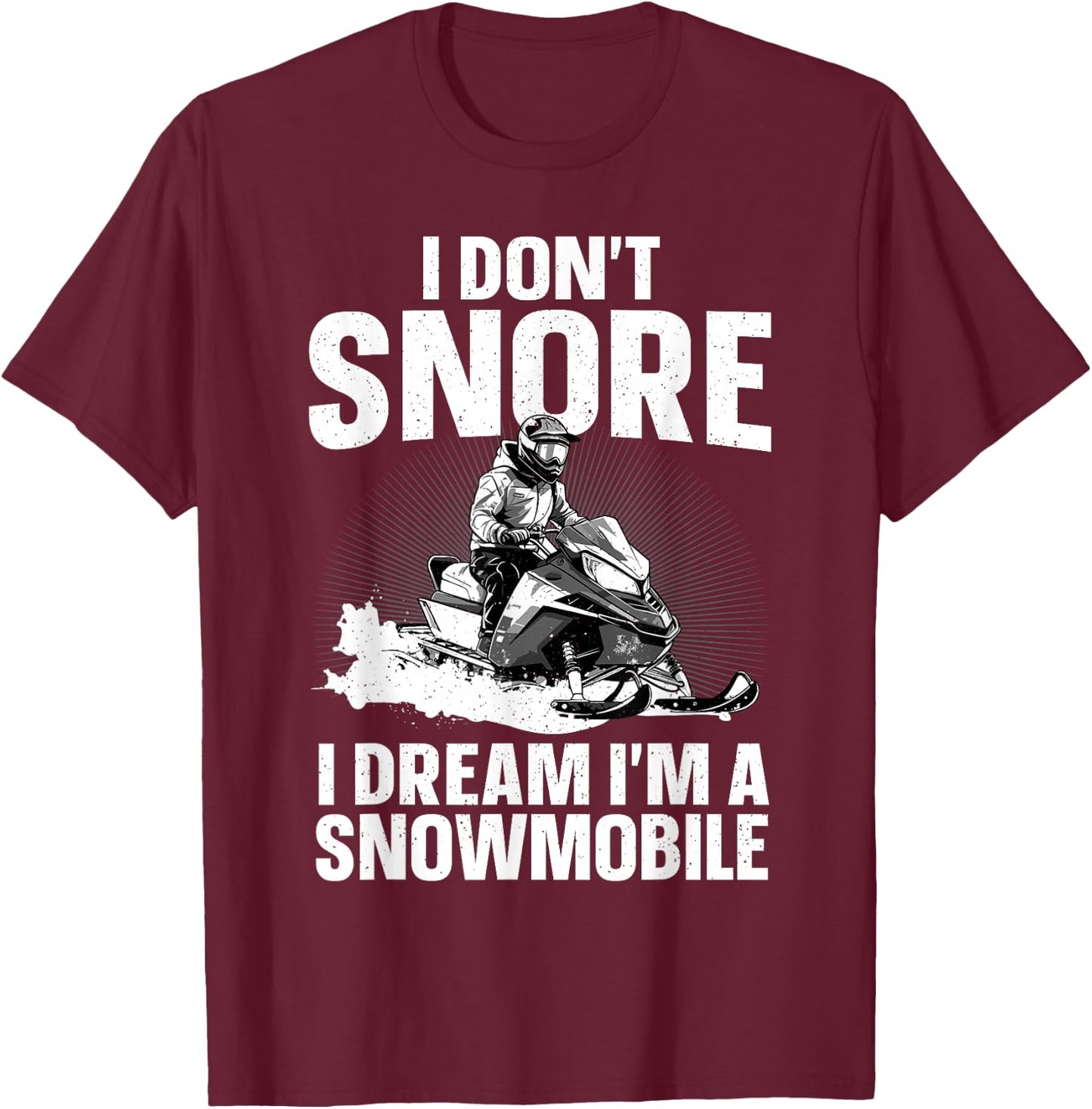 Snowmobile Gift Snowmobiling Accessories & Stuff -Adult Black Short Sleeve Straight Fit Non-Stretchable Letter Print Art Snowmobile Lover T-Shirt - T-Shirt | Maroon