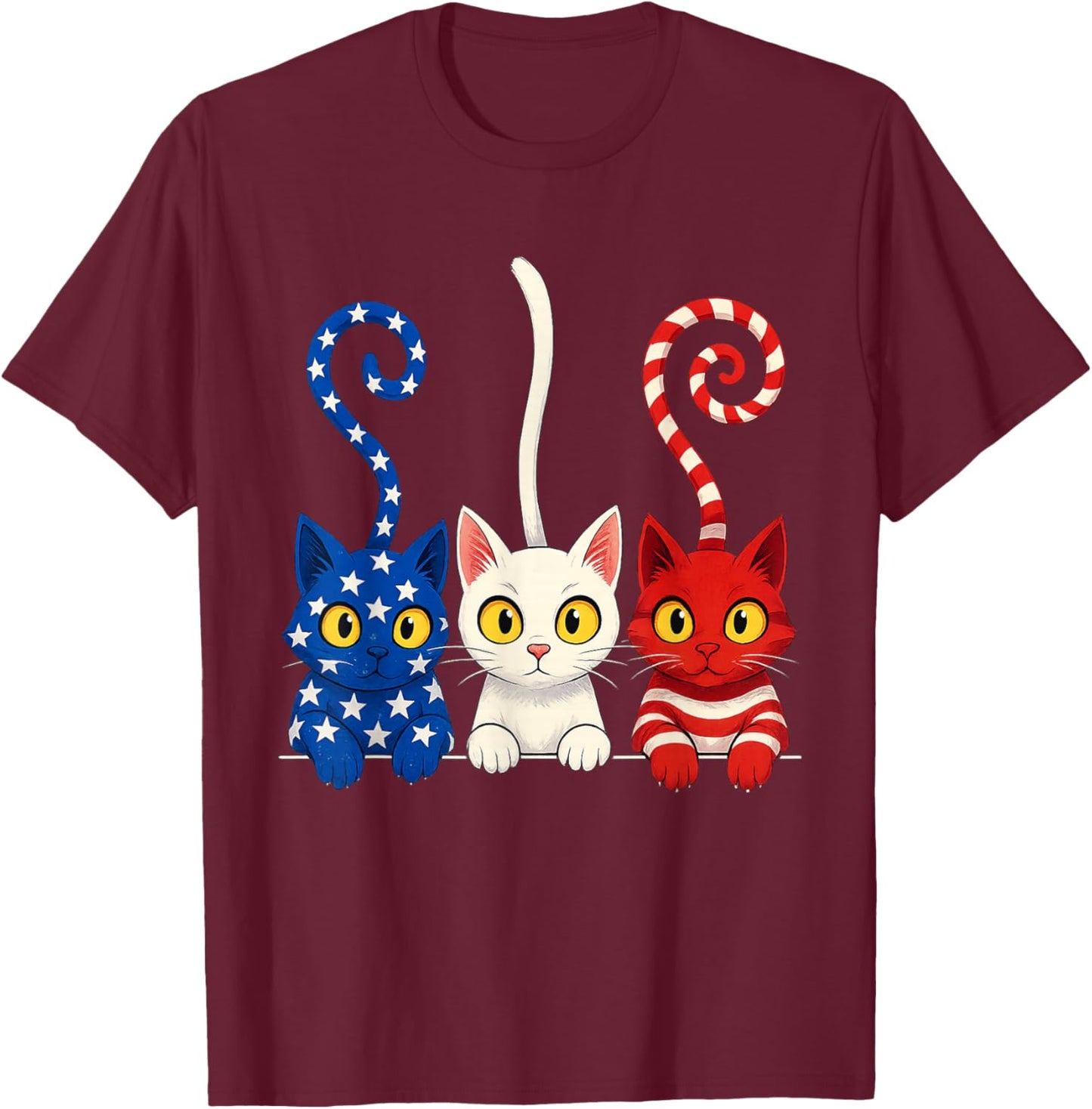 Cat 4th of July American Flag Red White Blue Women Kids T-Shirt - T-Shirt | Maroon